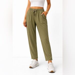 Spanx Out Of Office 1XT Olive Green Athleisure Pants Elastic Waist Lightweight